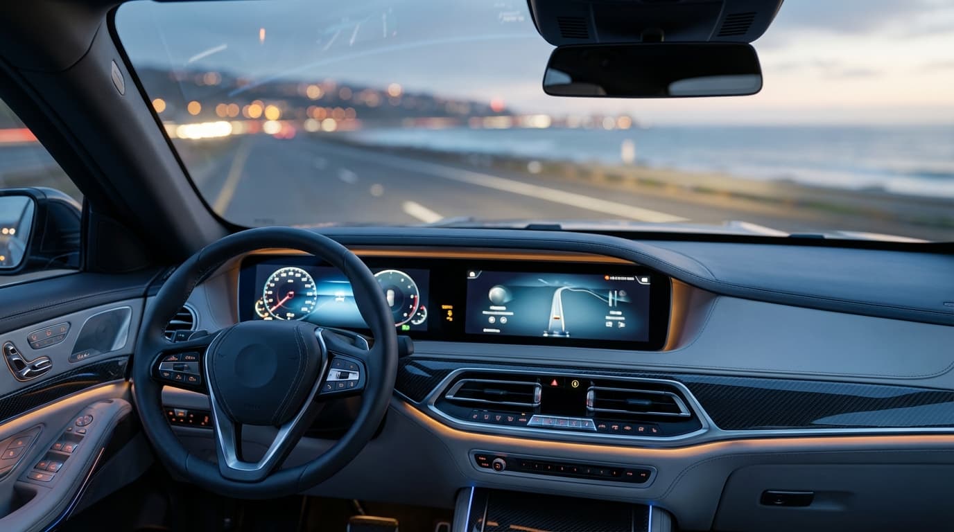 Smartphone navigation screen in a car showing a route map
